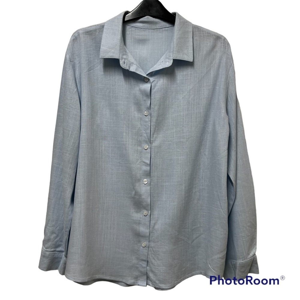 New Feminine Blue Linen Like Blouse